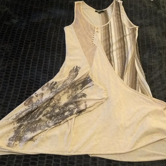 funky sleeveless draped patchwork tunic mini dress - Picture 8 of 11